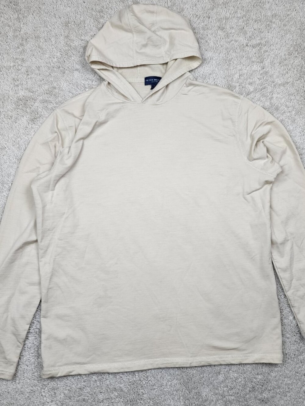 Peter Millar Performance Hoodie Mens Large L Beige Merino Wool Cream golf Lounge - Picture 2 of 8